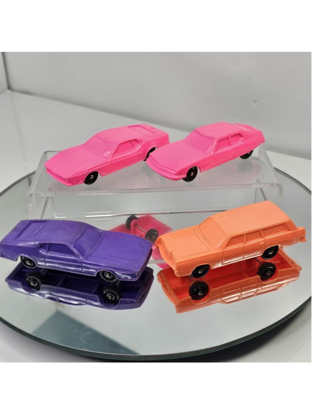 Vintage 1975 Imperial Hong Kong Plastic Toy Cars Lot of 4 Pink Orange Purple